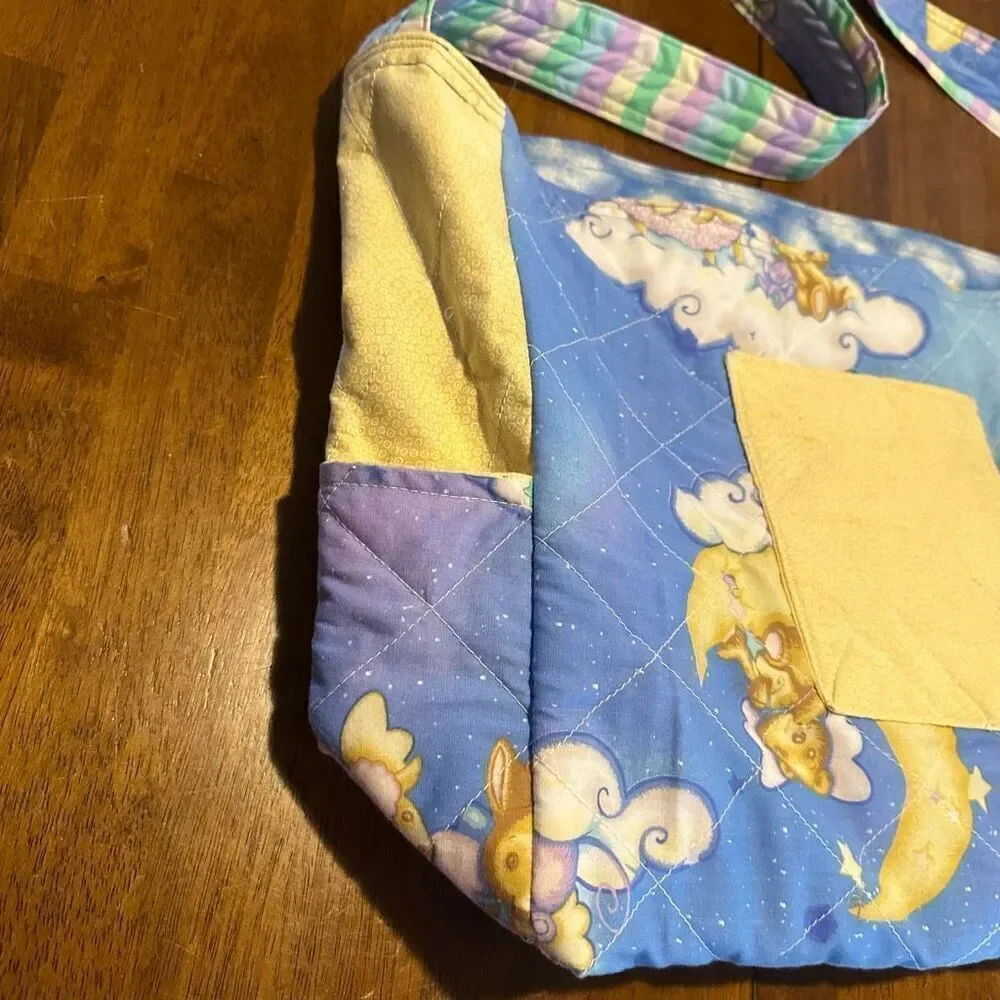 Vintage Style Handmade Quilted Baby Diaper Bag Tote Bear Moon Stars 21”x13”